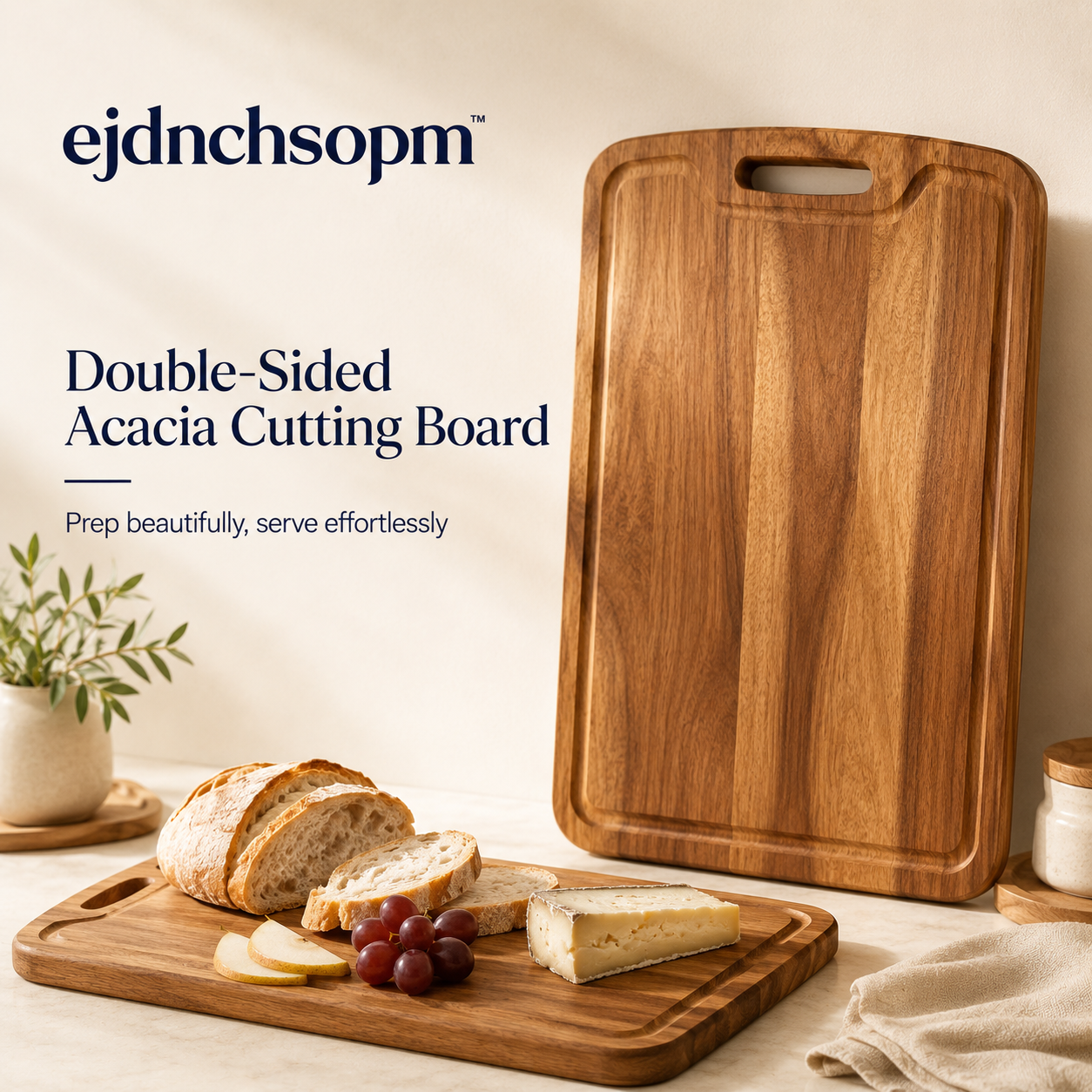 ejdnchsopm™ Double-Sided Acacia Cutting Board | Serving Board for Cheese, Bread & Prep