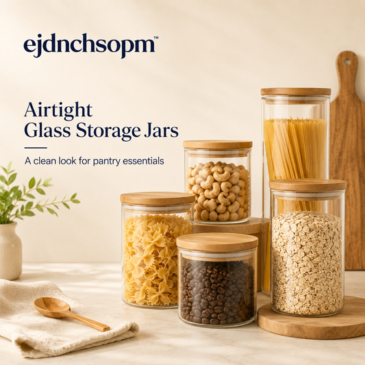 ejdnchsopm™ Airtight Glass Food Storage Jars | Pantry Canister Set with Bamboo Lids
